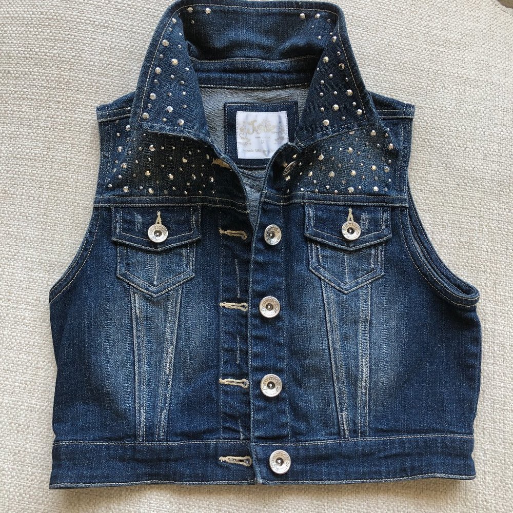 Justice Distressed Studded Cotton Denim Vest